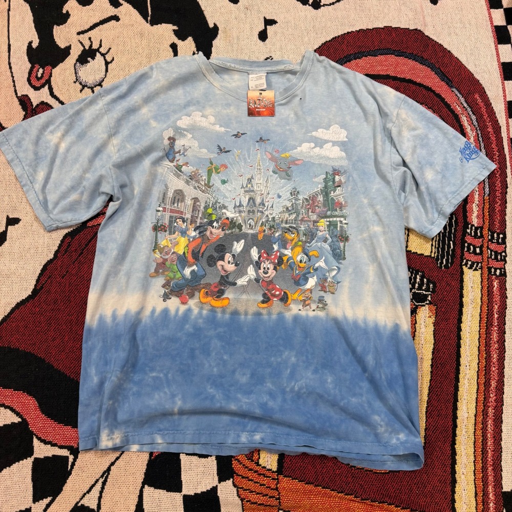 Disney Magic Kingdom Tie Dye Graphic T-Shirt XL Blue Mickey Mouse Distressed